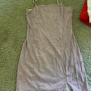 pink glittery mini dress with small slit
